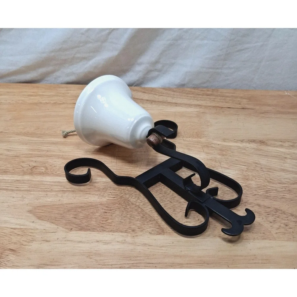 Vintage Wrought Iron And Porcelain Farmhouse Decor Dinner Bell